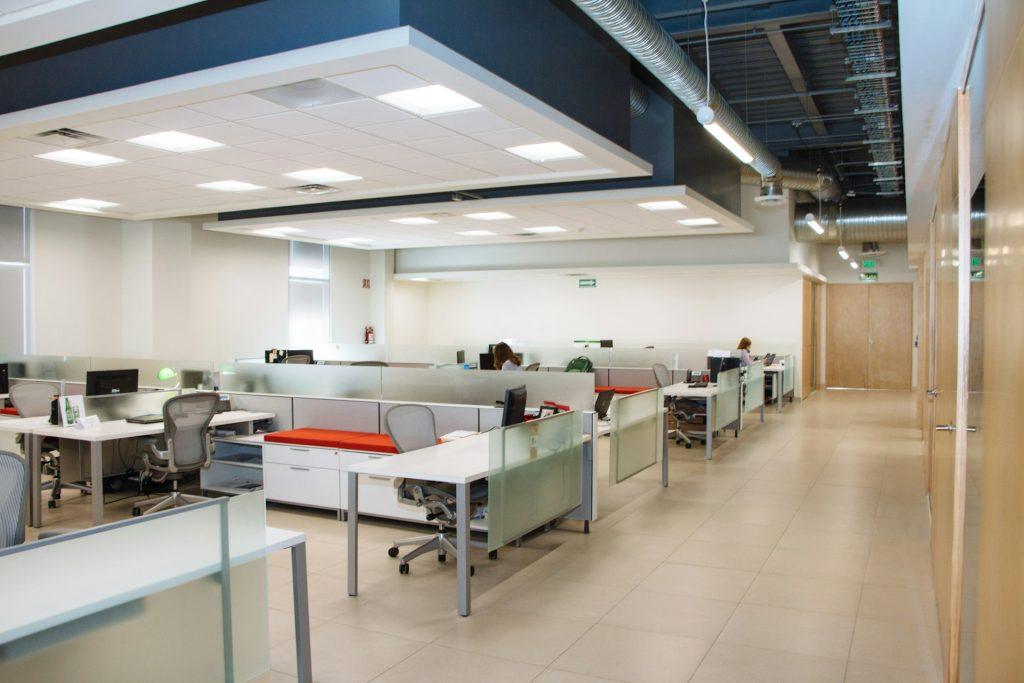 A clean, modern open-plan office ready for the working day